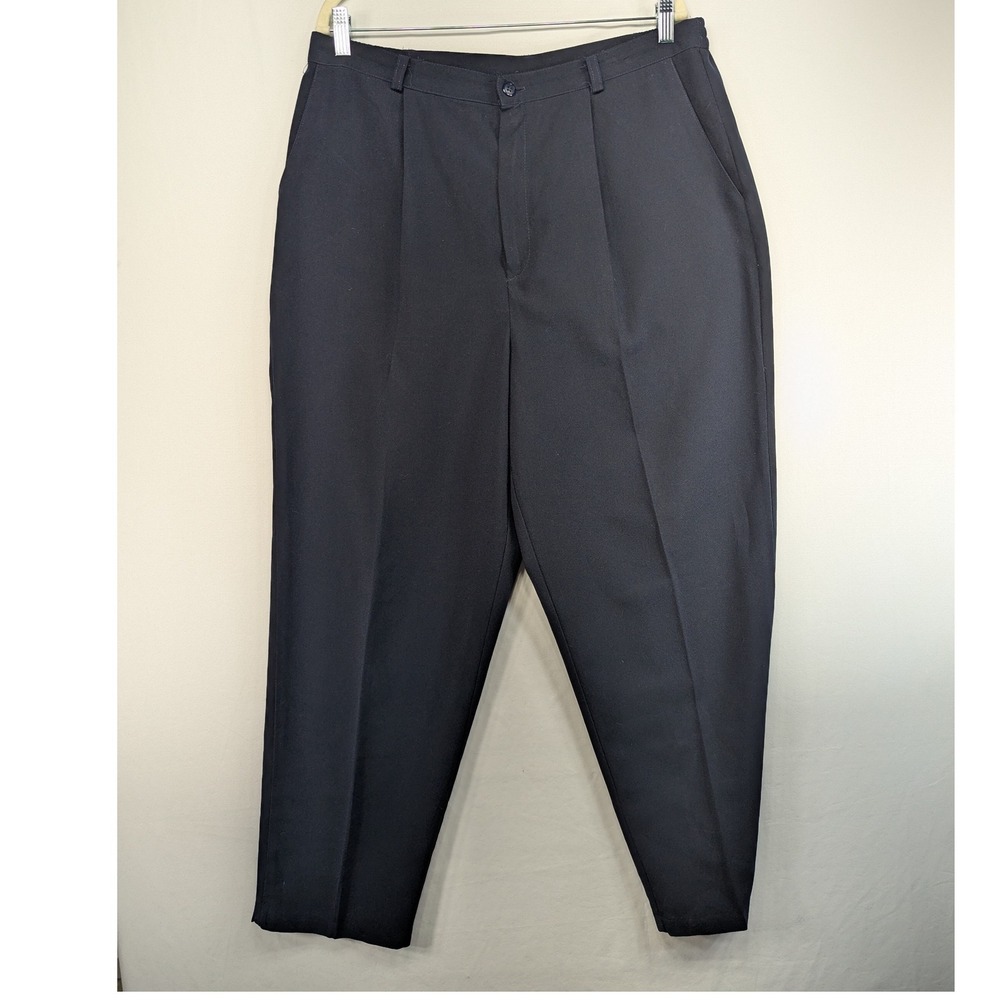 Laura Scott Black Pleated Trousers High Rise Tapered Pants Plus Size 18 USA Made
